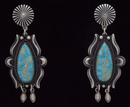 Natural #8 Turquoise Teardrop Shaped Earrings