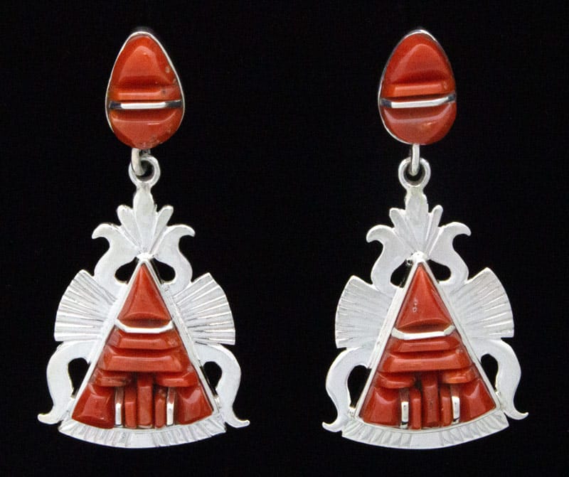 Natural Mediterranean Coral Raised Cobblestone Inlay Earrings