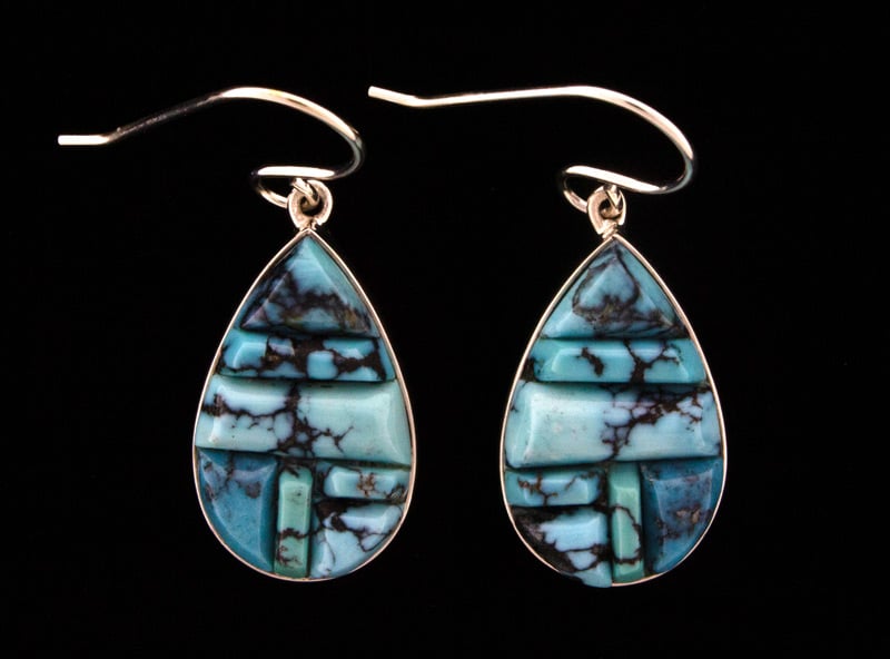 High Grade Natural Cloud Mountain Turquoise Raised Cobblestone Earrings