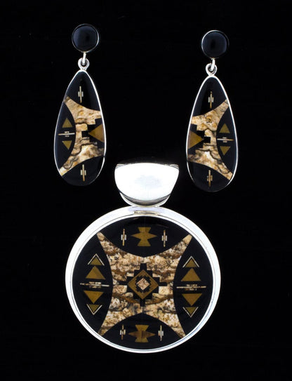 Fancy Micro Inlay Pendant And Earrings Set