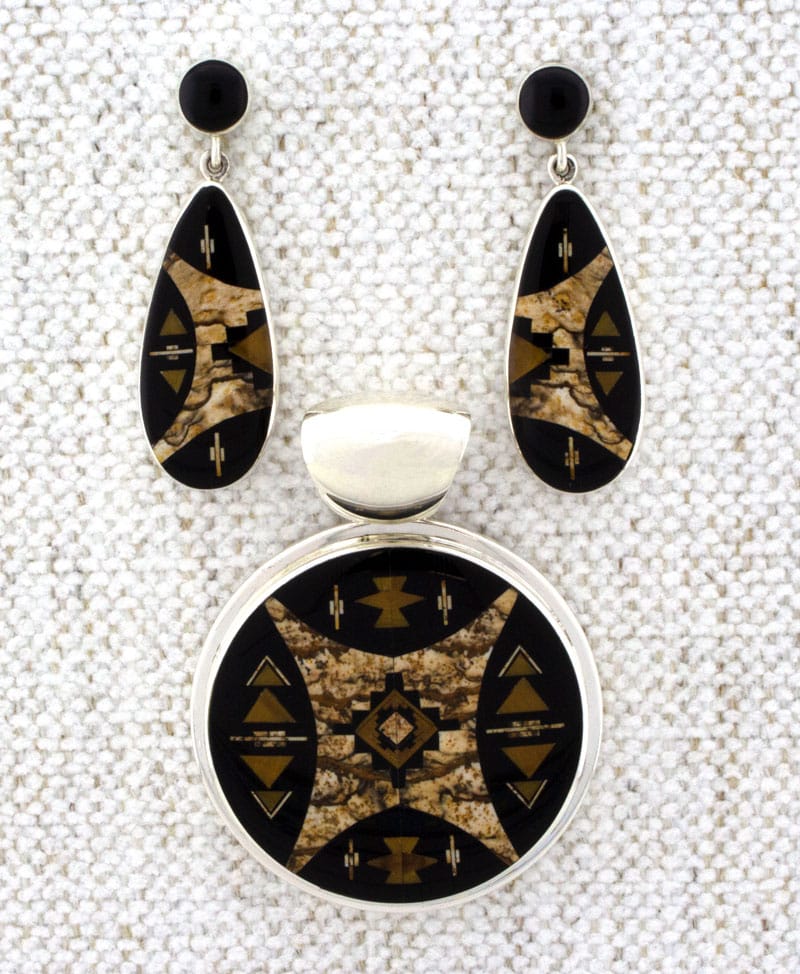 Fancy Micro Inlay Pendant And Earrings Set