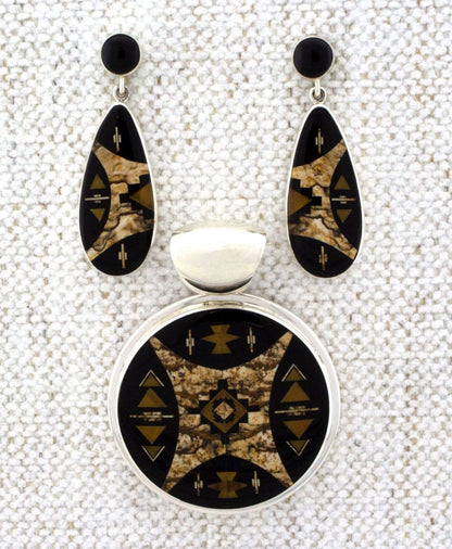 Fancy Micro Inlay Pendant And Earrings Set