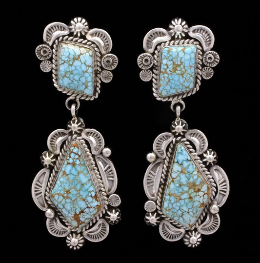 High Grade Natural #8 Micro-Web Turquoise Earrings