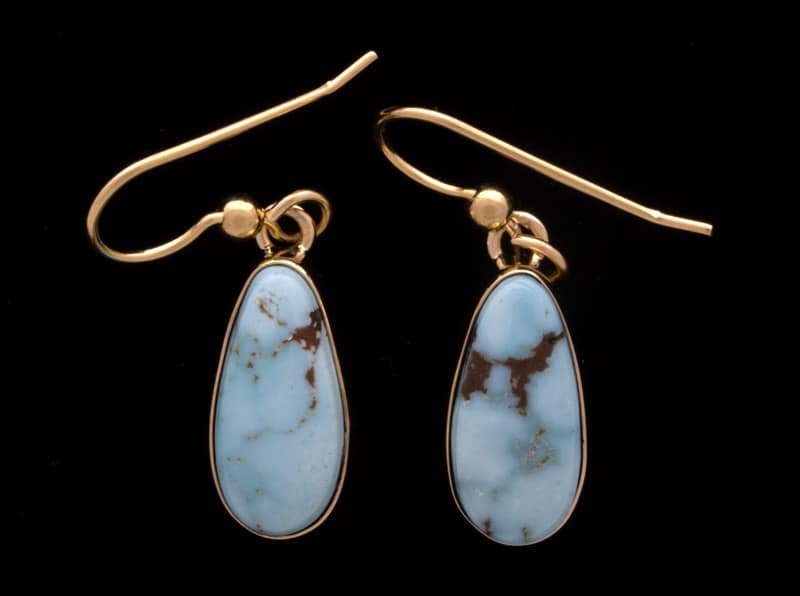 14K Gold Earrings With Natural Dry Creek Turquoise