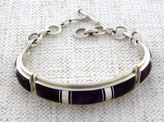 High Grade Natural Sugilite Inlay Link Chain Bracelet