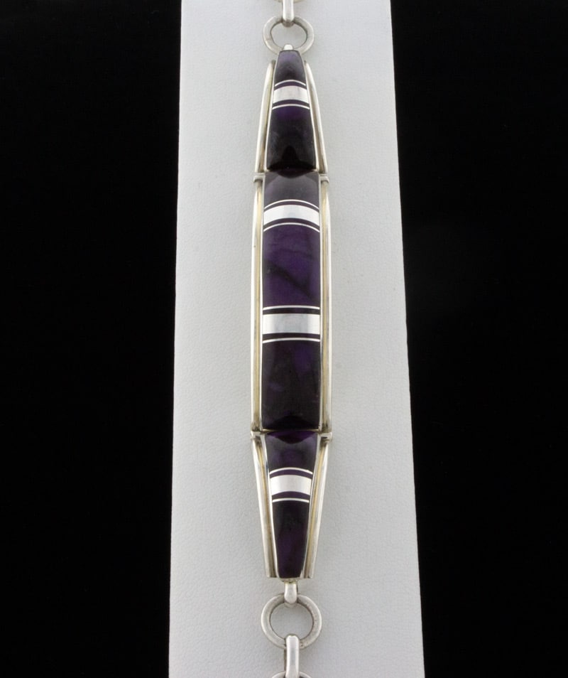 High Grade Natural Sugilite Inlay Link Chain Bracelet