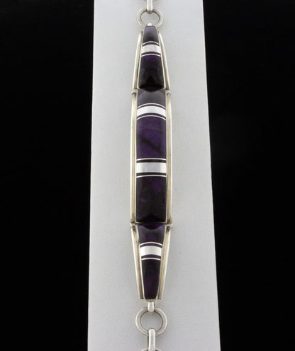 High Grade Natural Sugilite Inlay Link Chain Bracelet