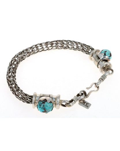 Hollow Braided Link Bracelet With Kingman Turquoise