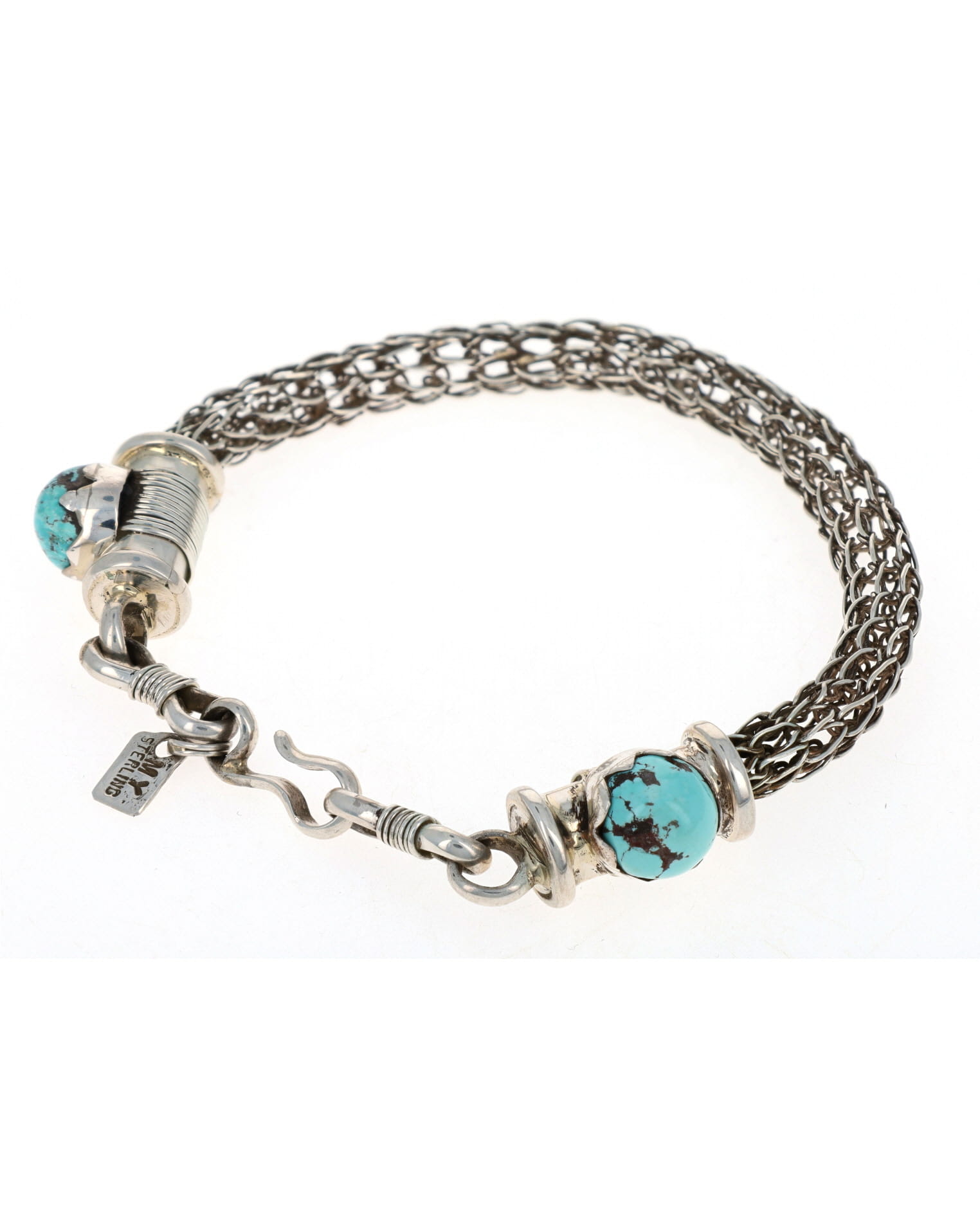 Hollow Braided Link Bracelet With Kingman Turquoise