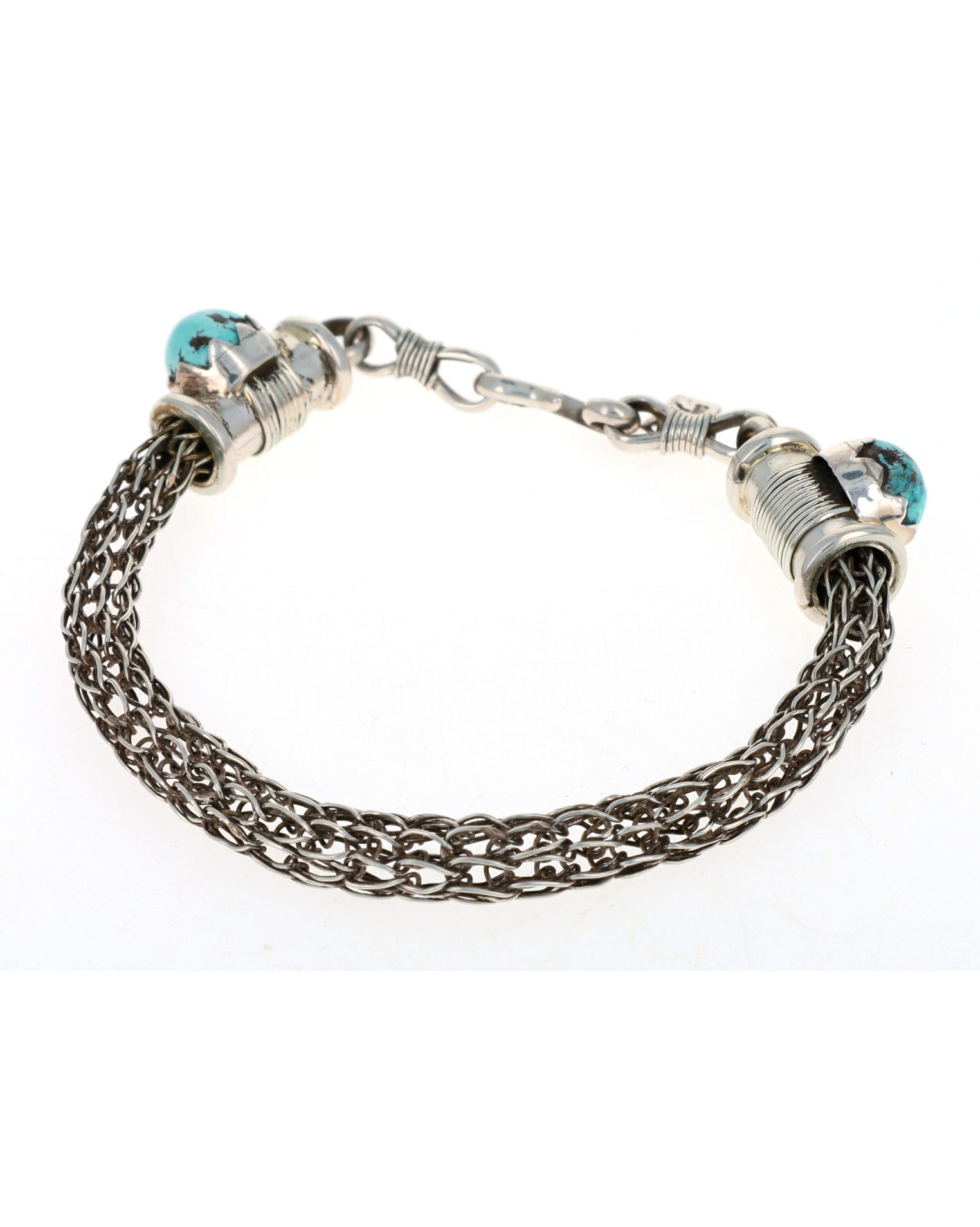 Hollow Braided Link Bracelet With Kingman Turquoise