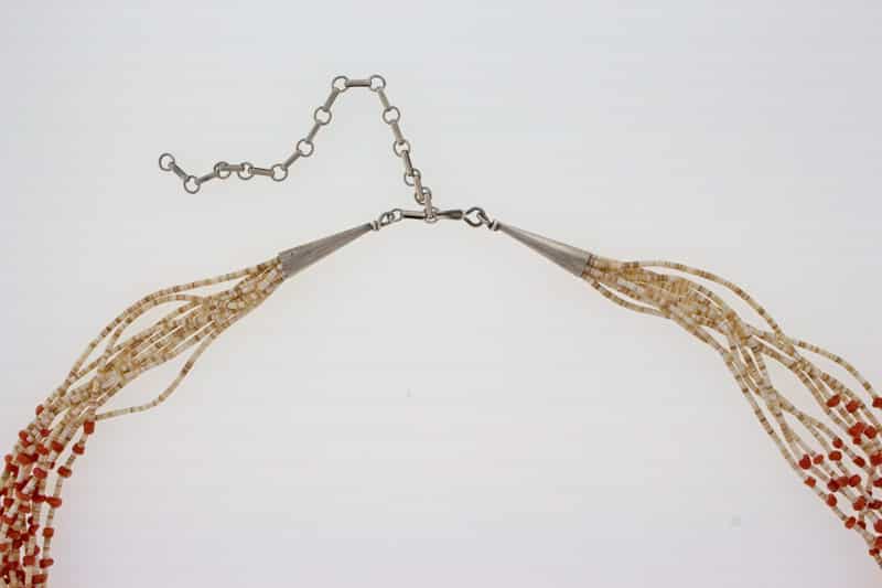 10-Strand White Clam Shell Heishi & Coral Necklace