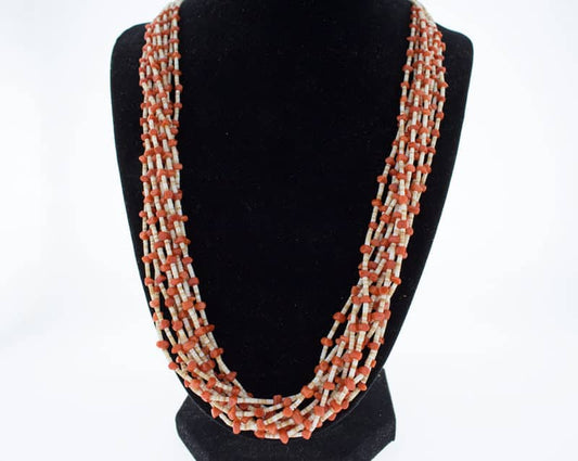 10-Strand White Clam Shell Heishi & Coral Necklace