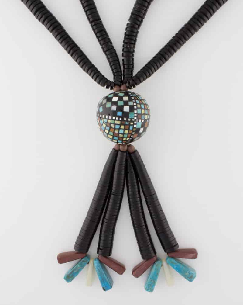 2-Strand Heishi Necklace With Multi-Color Stone Inlay Ball Pendant & 10 Multi-Stone Corn Drops