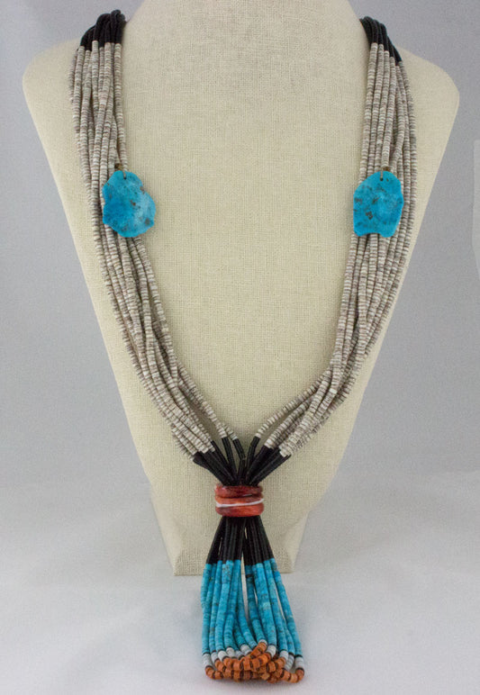 10-Strand Multi-Color Heishi Necklace With Jaclas & Natural Sleeping Beauty Turquoise Side Slabs