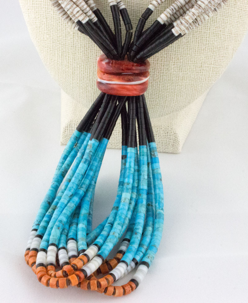 10-Strand Multi-Color Heishi Necklace With Jaclas & Natural Sleeping Beauty Turquoise Side Slabs