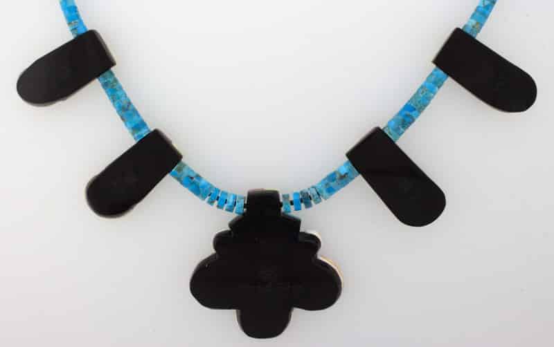 Kingman Turquoise Heishi Necklace With 5 Multi-Stone Inlay Tabs