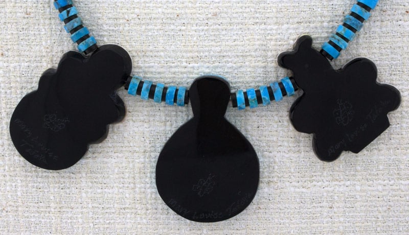 Kingman Turquoise Heishi Necklace With 3 Multi-Stone Inlay Tabs