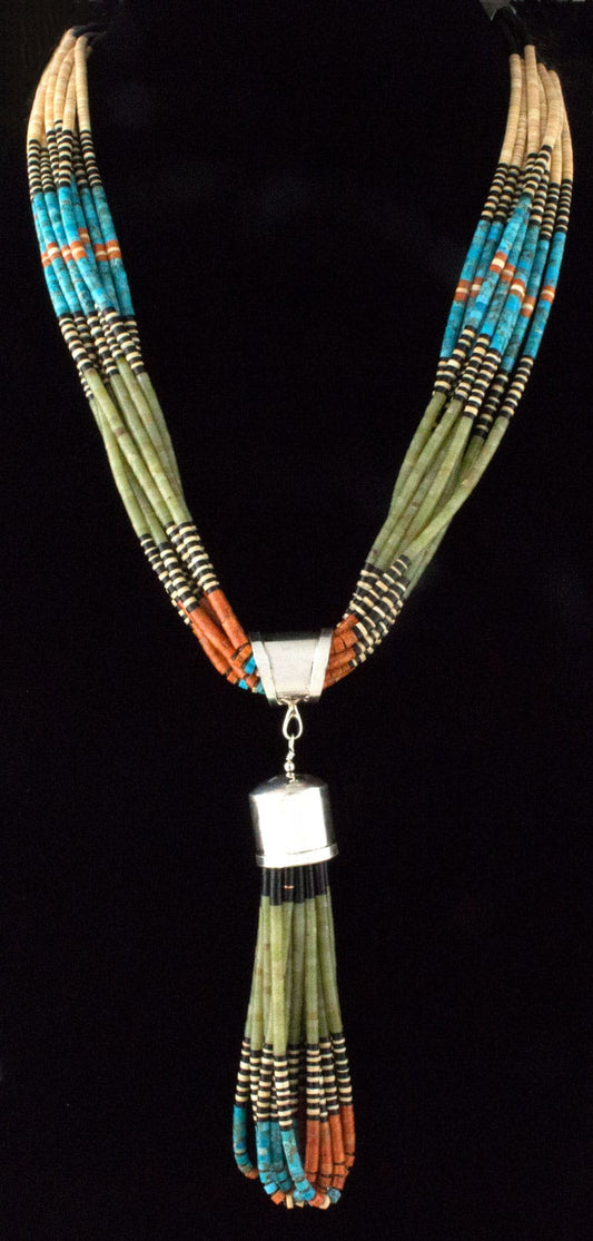 10-Strand Multi-Color Heishi Necklace With Matching 10 Heishi Jacklas Pendant