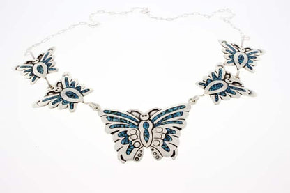 Collier en Incrustation de Paillettes de Turquoise Kingman en Forme de Papillon