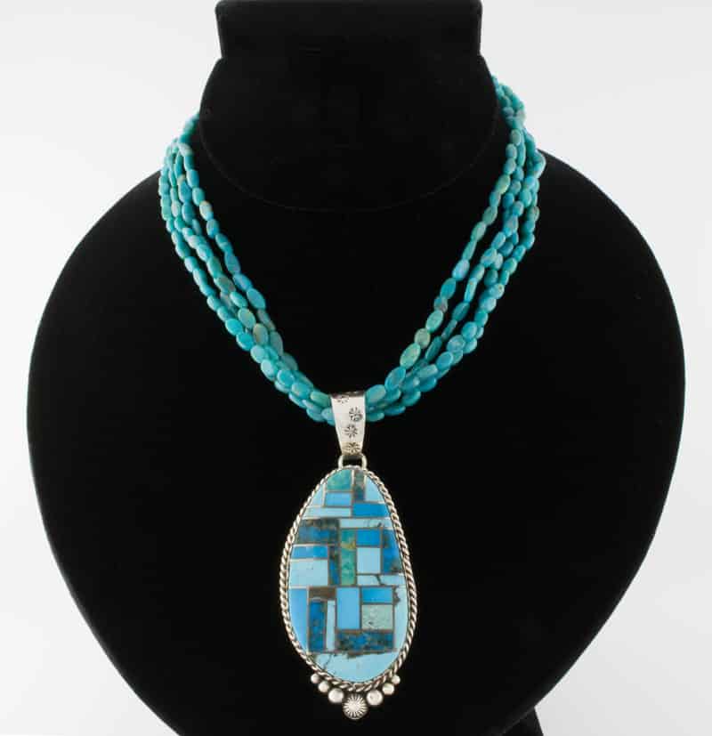 4-Strand Turquoise Nugget Necklace With Turquoise Inlay Pendant