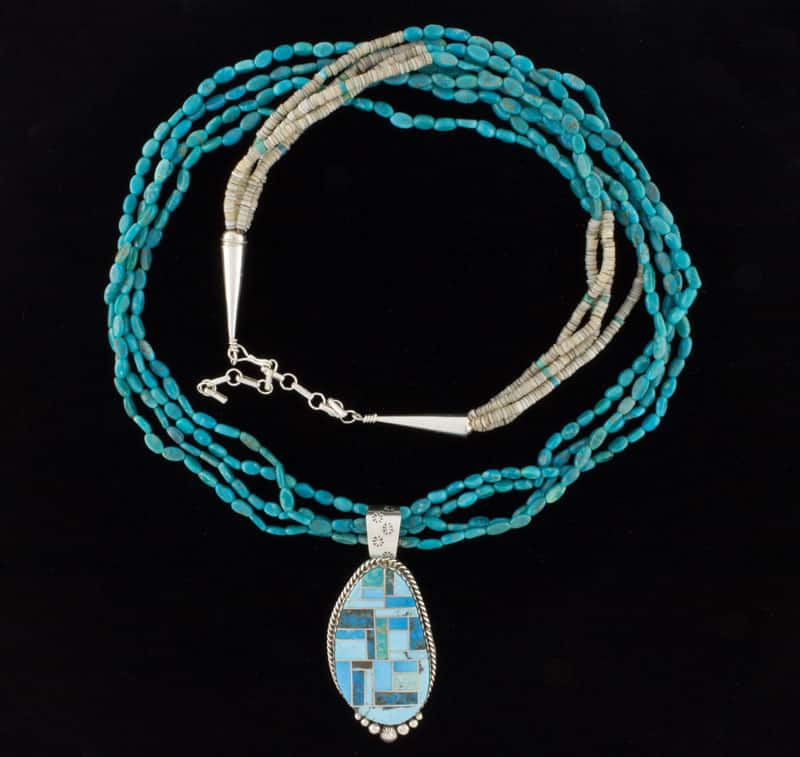 4-Strand Turquoise Nugget Necklace With Turquoise Inlay Pendant