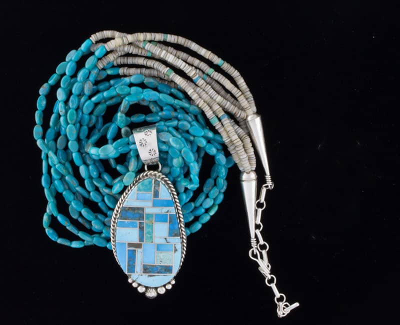 4-Strand Turquoise Nugget Necklace With Turquoise Inlay Pendant