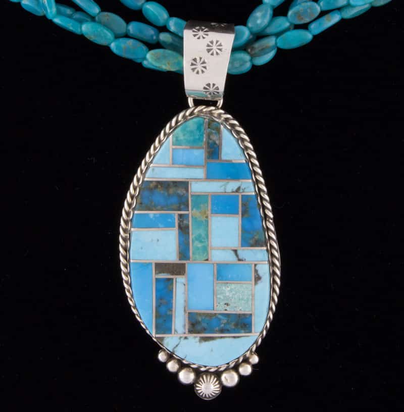 4-Strand Turquoise Nugget Necklace With Turquoise Inlay Pendant