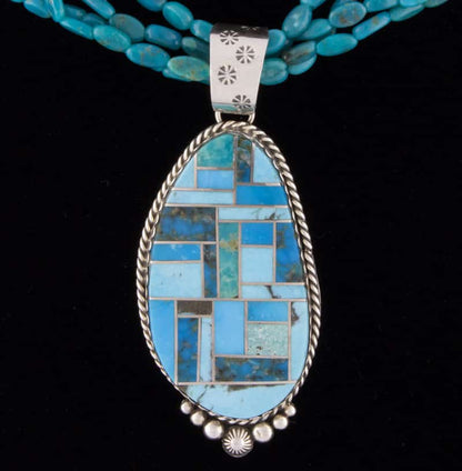 4-Strand Turquoise Nugget Necklace With Turquoise Inlay Pendant