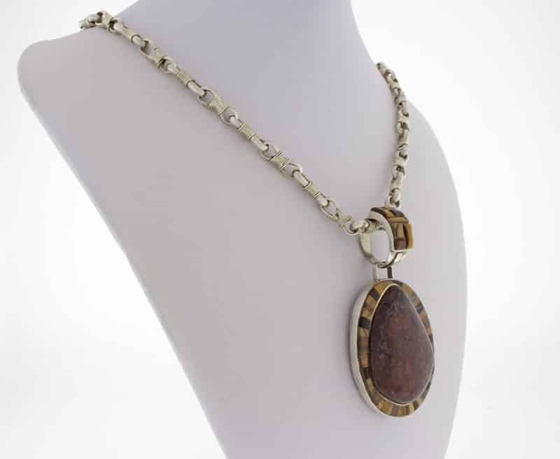 Handmade Sterling Silver Wire-Wrapped Link Chain With Reversible Pietersite Pendant