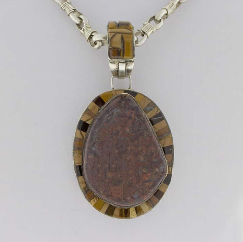 Handmade Sterling Silver Wire-Wrapped Link Chain With Reversible Pietersite Pendant