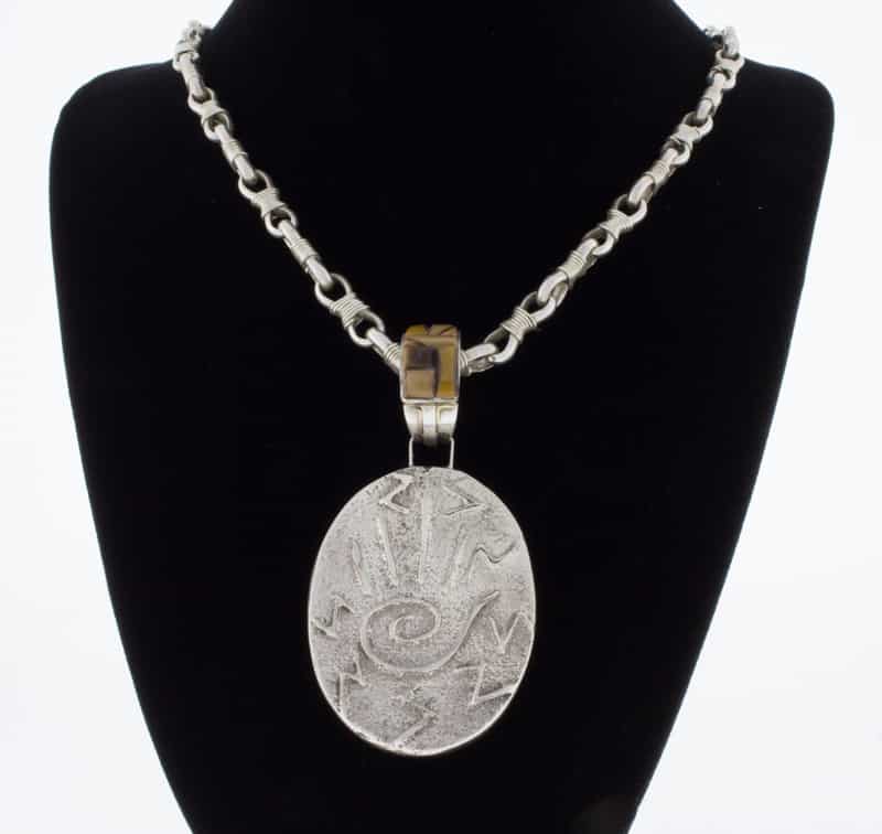 Handmade Sterling Silver Wire-Wrapped Link Chain With Reversible Pietersite Pendant