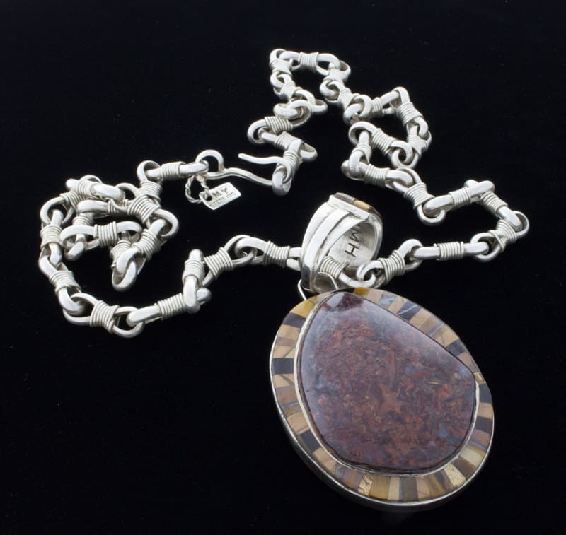 Handmade Sterling Silver Wire-Wrapped Link Chain With Reversible Pietersite Pendant