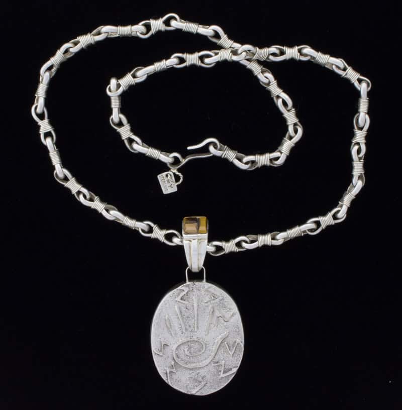 Handmade Sterling Silver Wire-Wrapped Link Chain With Reversible Pietersite Pendant