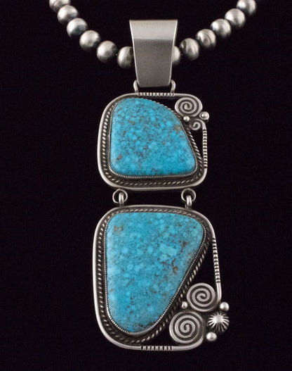 Handmade Sterling Silver Bead Necklace With Natural Morenci Web Turquoise Pendant