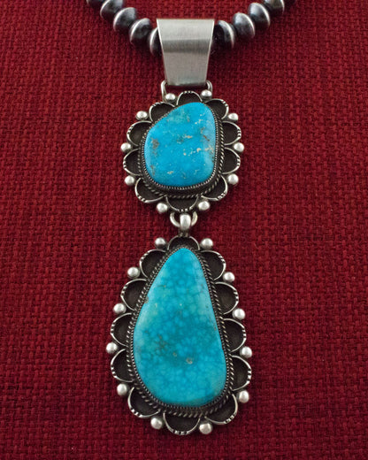 Handmade Sterling Silver Bead Necklace With Natural Birdseye Kingman Turquoise Pendant