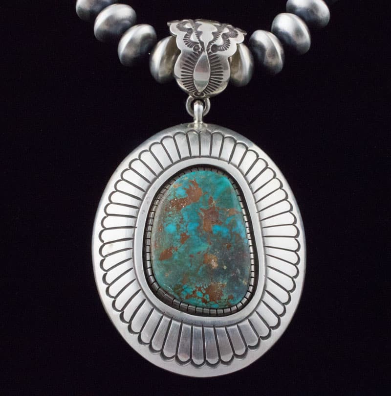 Handmade Sterling Silver Bead Necklace With Natural Easter Blue Turquoise Pendant