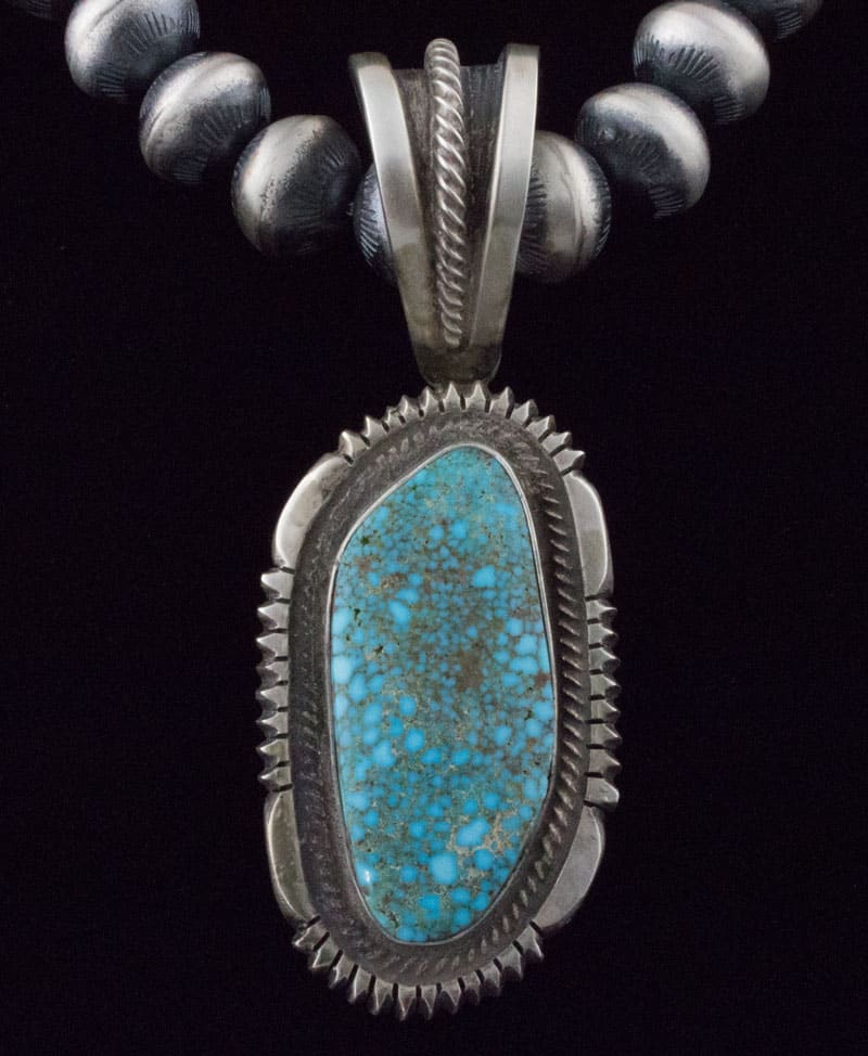 Handmade Sterling Silver Bead Necklace With Natural Kingman Web Turquoise Pendant