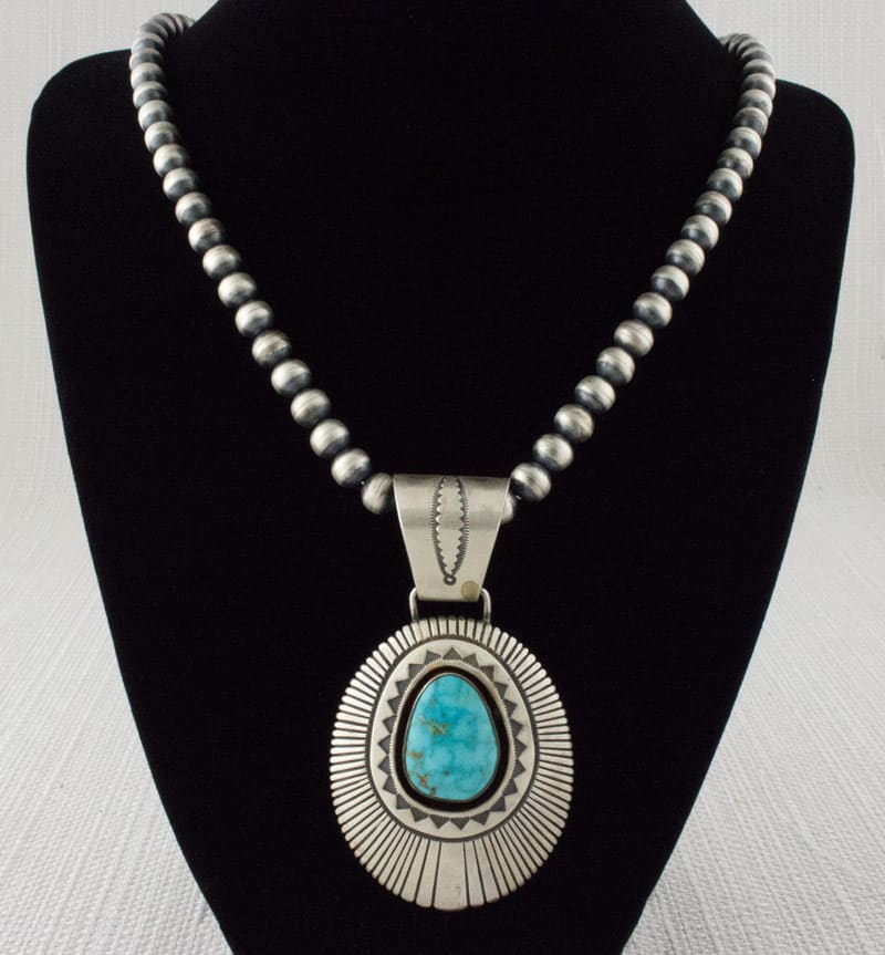 Collier en perles en argent sterling fait main avec pendentif en turquoise Kingman Water Web naturel