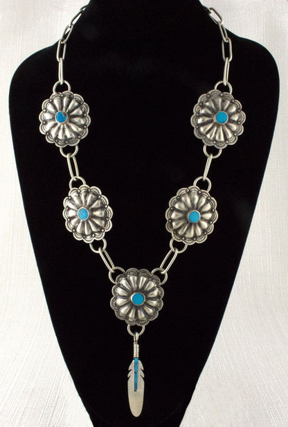 Santo Domingo Natural Sleeping Beauty Turquoise Concho Link Necklace - NL#1160