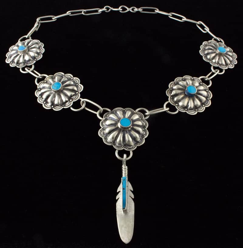 Santo Domingo Natural Sleeping Beauty Turquoise Concho Link Necklace - NL#1160