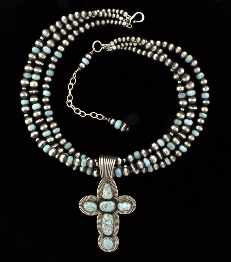 3-Strand Natural Dry Creek Turquoise Cross Necklace