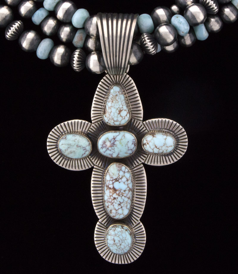 3-Strand Natural Dry Creek Turquoise Cross Necklace