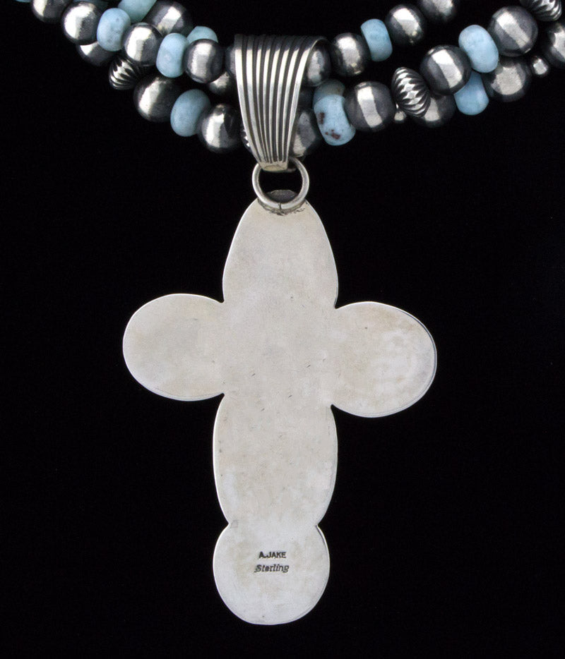 3-Strand Natural Dry Creek Turquoise Cross Necklace