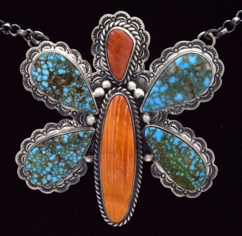 Natural Kingman Turquoise & Spiny Oyster Butterfly Necklace