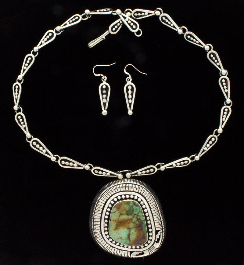 Natural Royston Turquoise Shadowbox Necklace With Matching Earrings