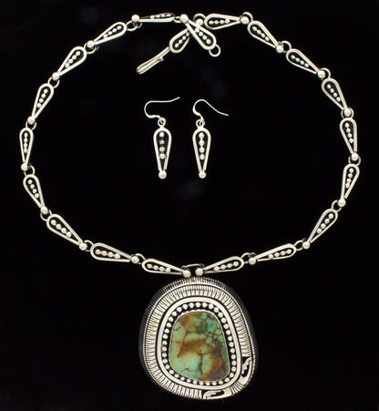 Natural Royston Turquoise Shadowbox Necklace With Matching Earrings