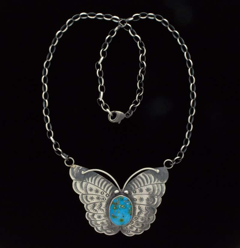 Sonoran Rose Turquoise Butterfly Link Chain Necklace