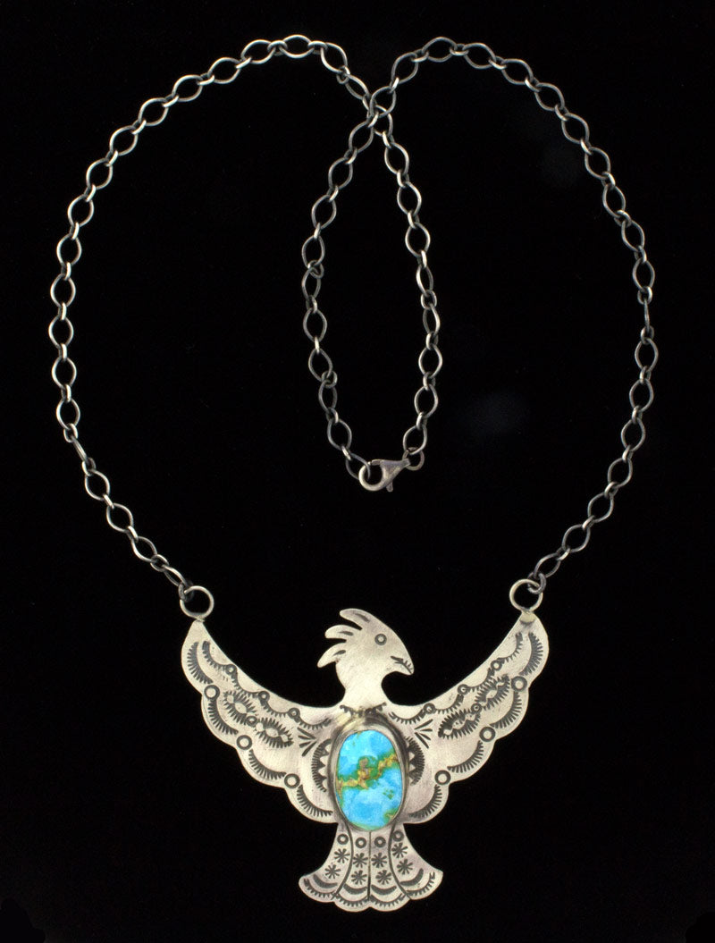 Sonoran Rose Turquoise Raised Wing Thunderbird Link Chain Necklace