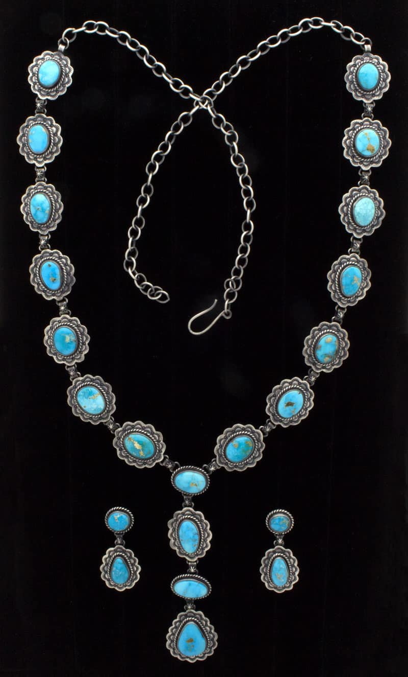 Collier en style lasso en turquoise naturelle de South Hill avec boucles d'oreilles assorties