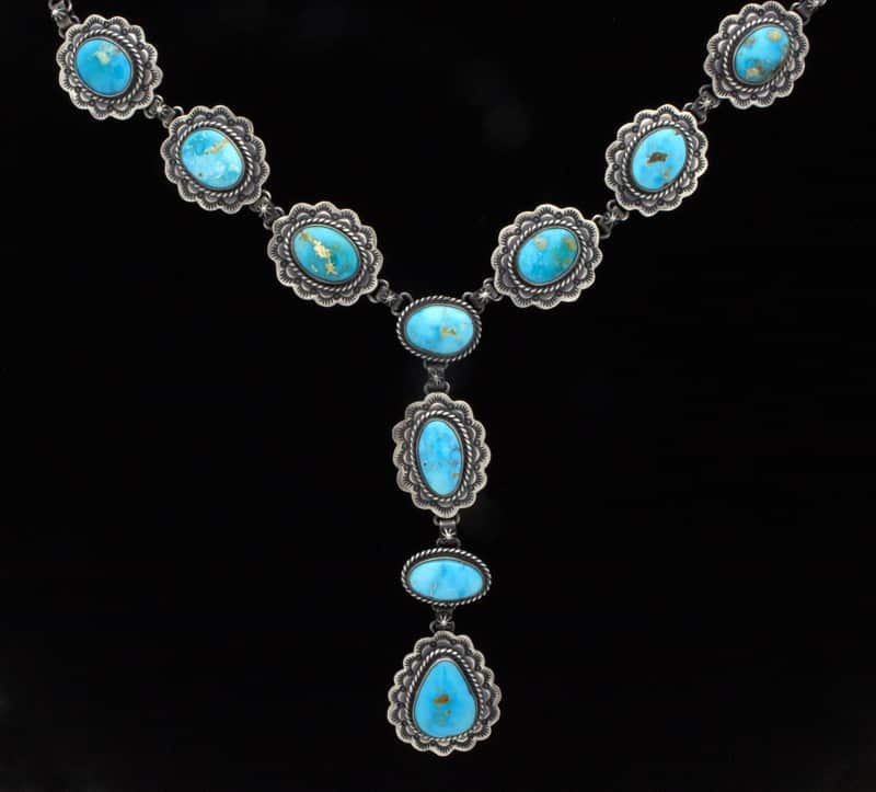 Natural South Hill Turquoise Lariat Style Necklace With Matching Earrings